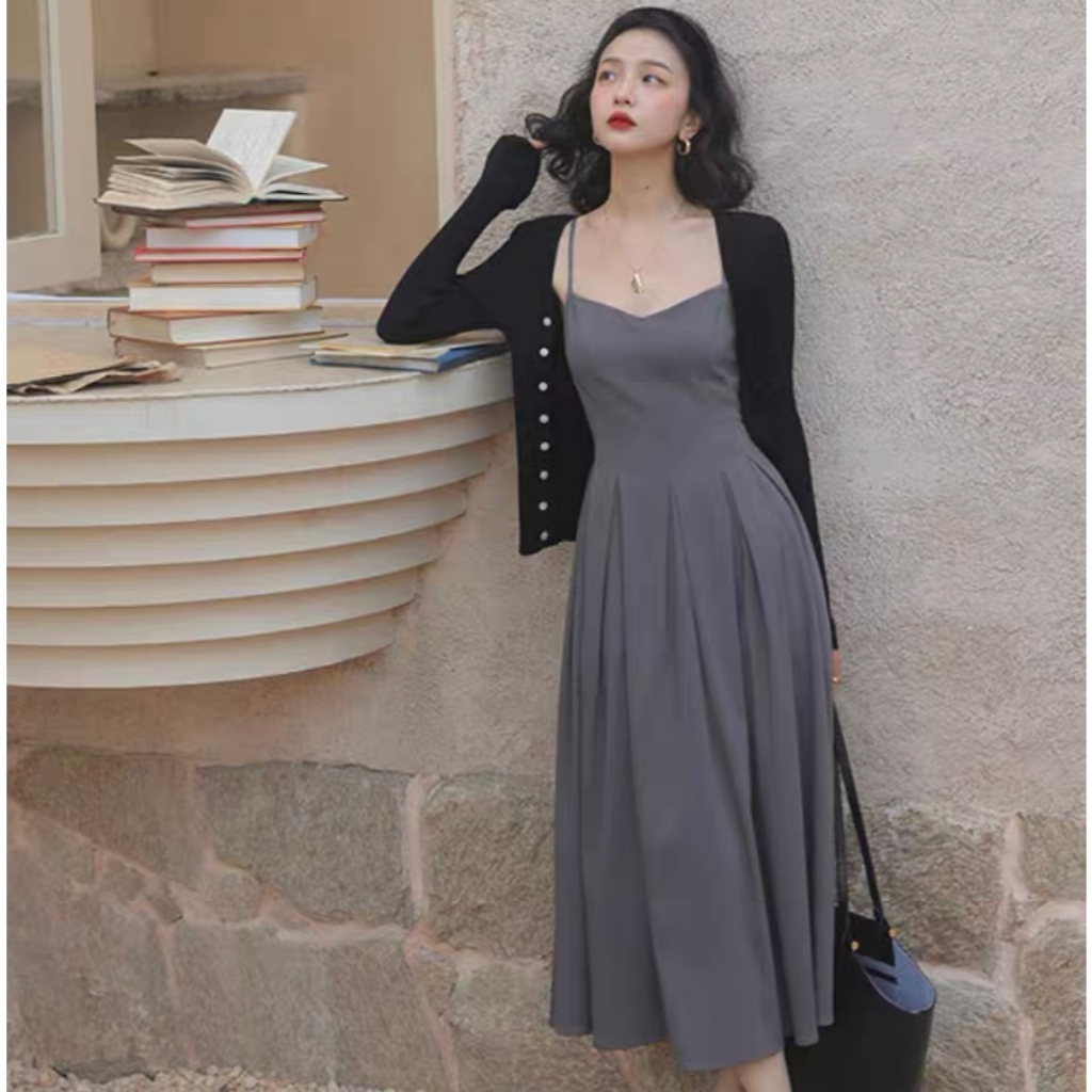 Dress premium quality murah Wanita women import grey abu putih white bali pantai beach D0082