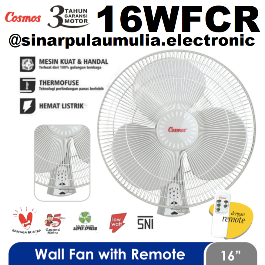 Cosmos Kipas Angin Dinding Wall Fan 16 Inch Remote 16" Remot - 16-WFCR / 16 WFCR / 16WFCR