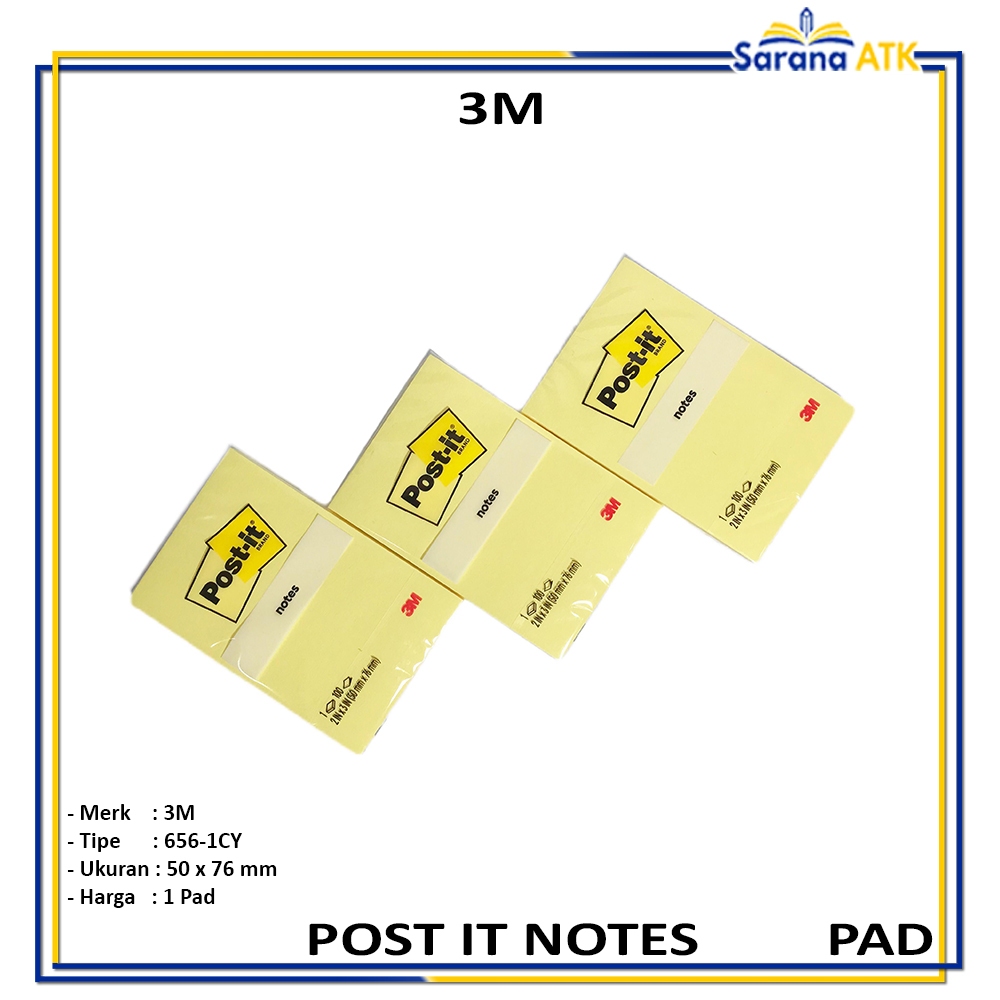 

3M - Post It Sticky Notes 656-1CY 50mm x 76mm Yellow - Pad