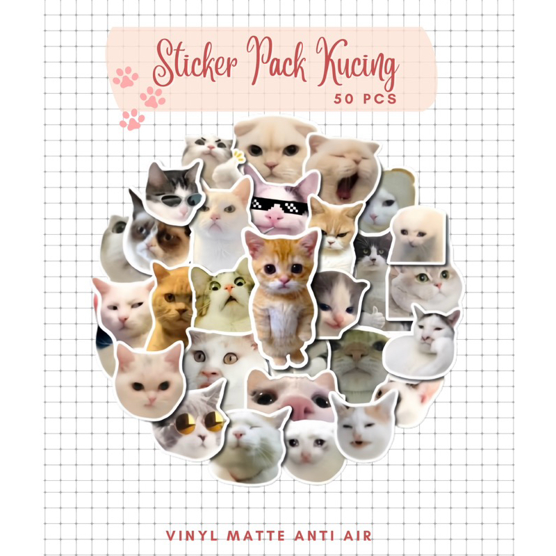 

Sticker Pack Meme Kucing Aesthetic Paper Vinyl Waterproof Dekorasi Stiker Laptop Buku Journal