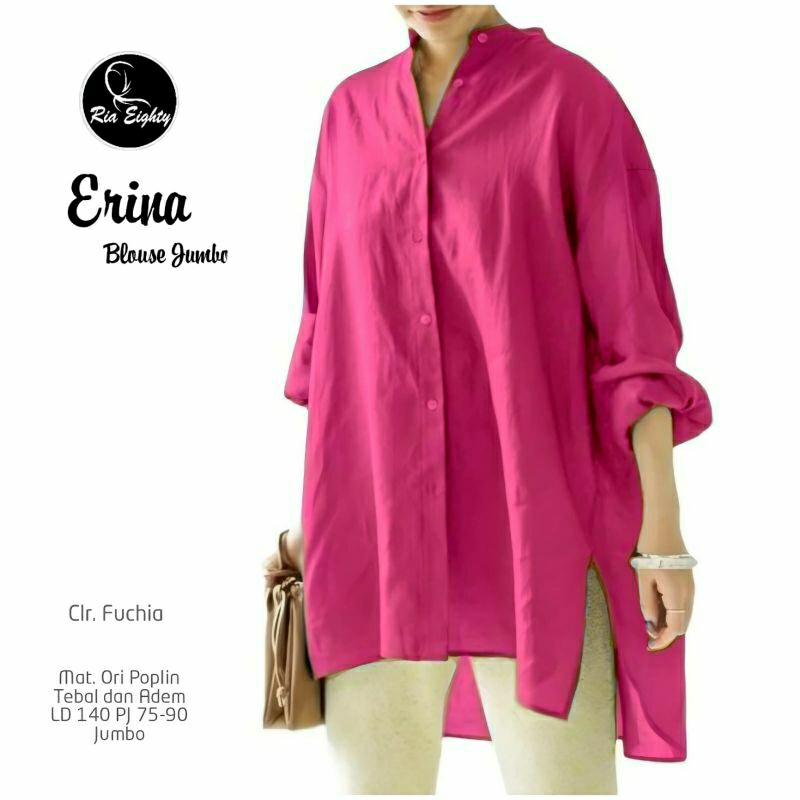 Fanta / Fuchia Eryna Kemeja Katun OVERSIZE ld 140 cm Fit XXXXXL blouse Polos by Riaeighty