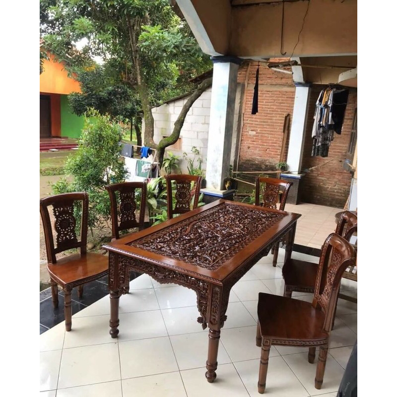 Meja makan ukir kursi 6 / Meja makan ukir jepara