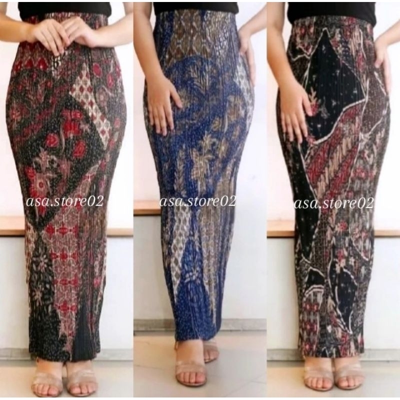Rok Plisket Batik Sutra Premium Foil Emas/Rok Wiru