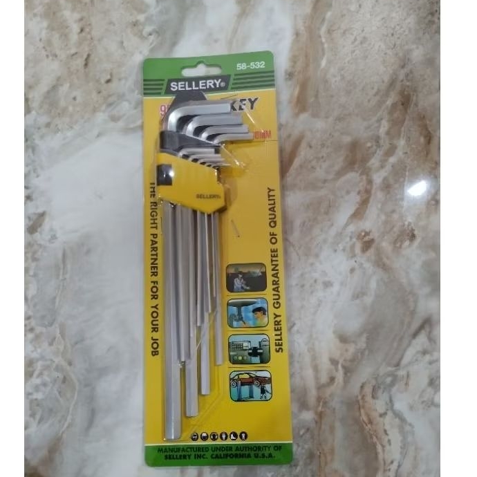 KUNCI L 9 PCS SELLERY - KUNCI L HEX SET 9PCS EXTRA LONG SELLERY