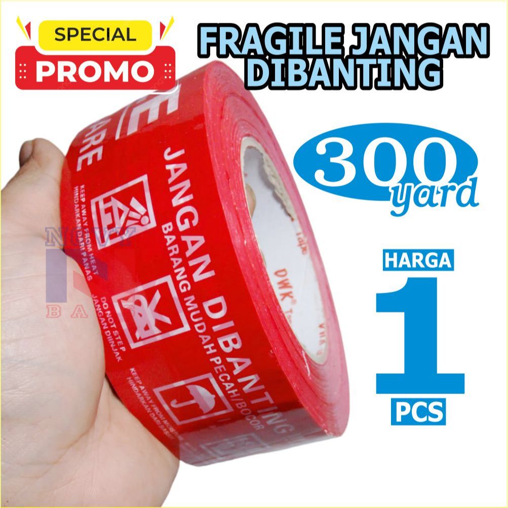 

PROMO Lakban Fragile Jangan Dibanting Fragile PANJANG 300 yard Harga 1 pcs