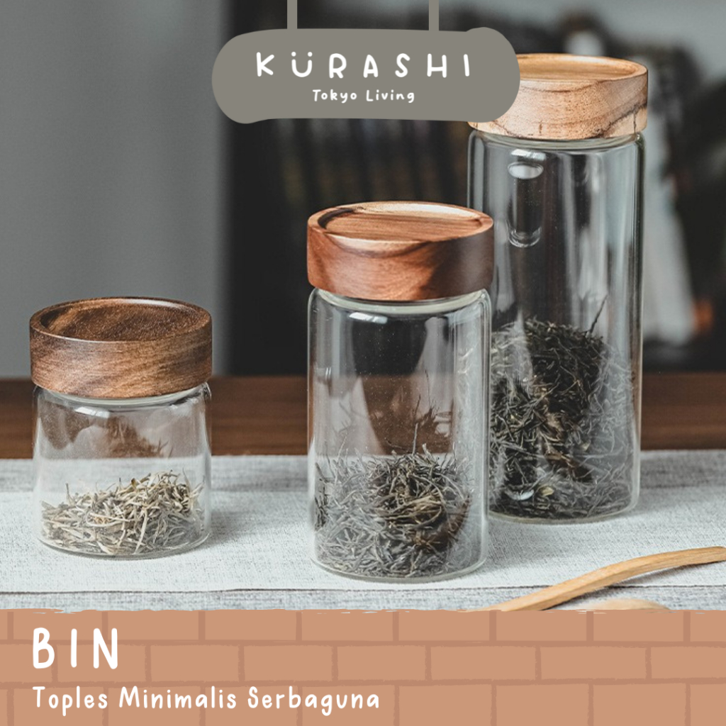 【KURASHI】BIN Toples Kaca Permen Transparan Kontainer Kue Kering Minimalis Spice Jar Serbaguna