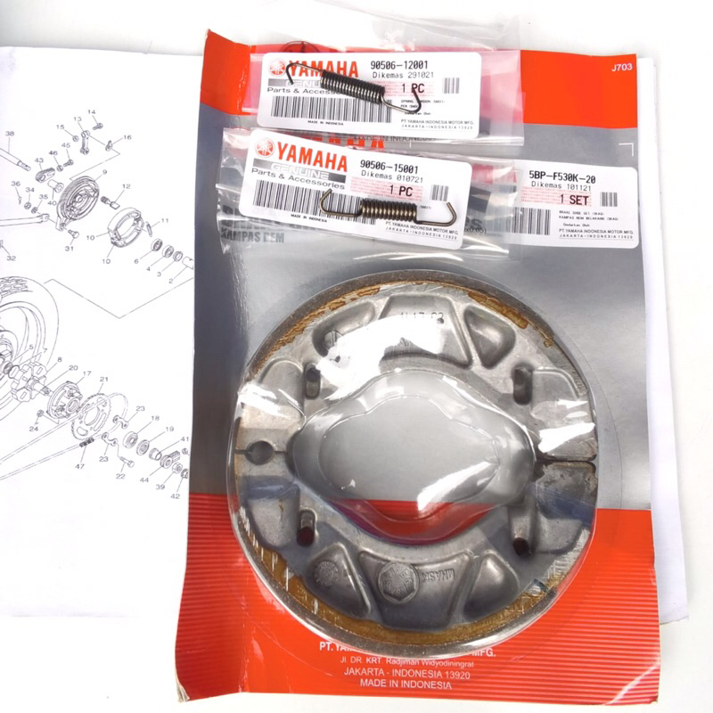 PER KAMPAS REM BELAKANG BRAKE SHOE RXKING RXZ YT RXS SCORPIO ORIGINAL 5BP-F530K-20 90506-12001 90506