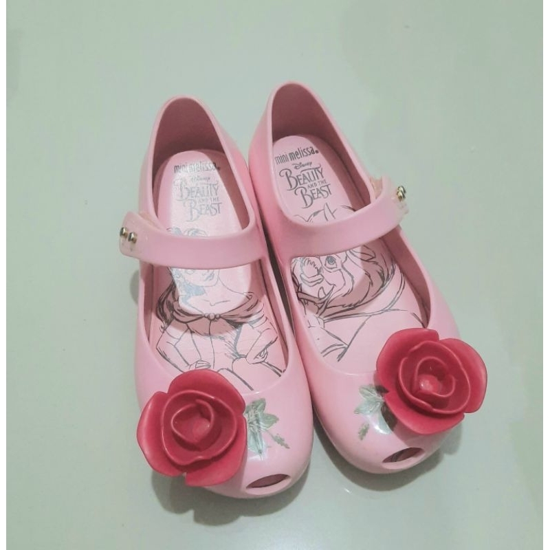 PRELOVED sepatu jelly anak MIMEL ORIGINAL Mini melissa ultragirl + Beauty & Beast hitam pink gold