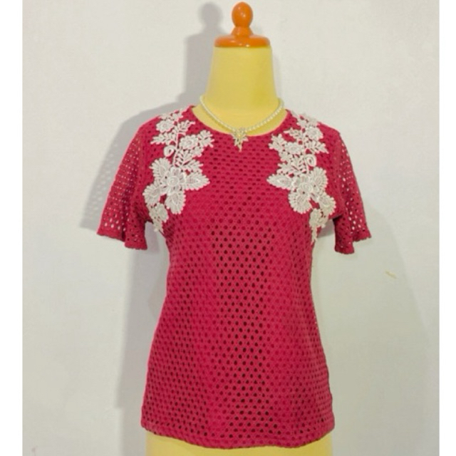 Atasan wanita blouse blus bahan brukat brokat mix bordir bunga branded brand et cetera motif katbol 