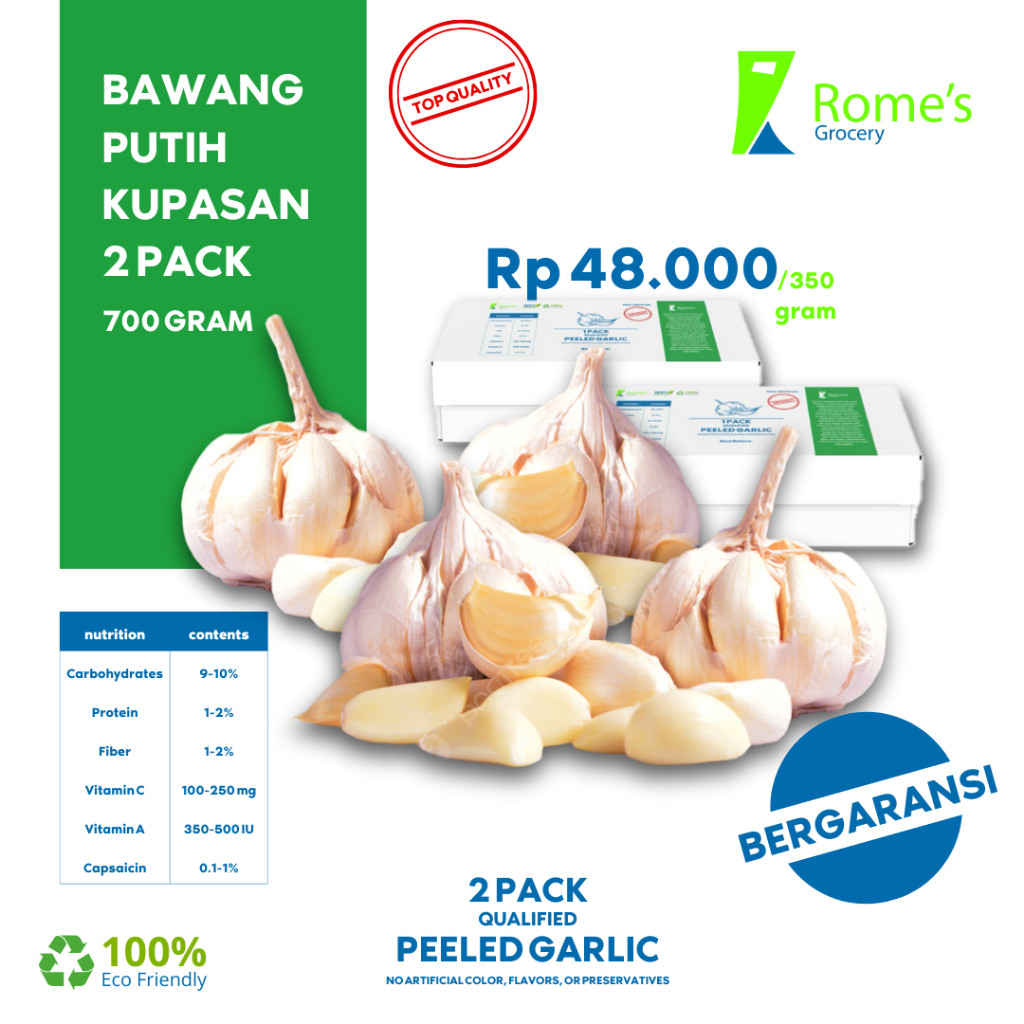 

Bawang Putih | 700 Gram | Peeled Garlic Box | Fresh&Organik | Bergaransi | Rome’s Grocery