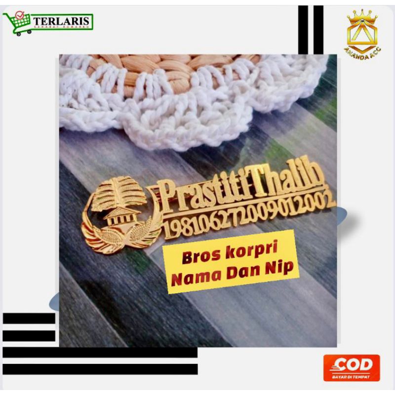 bros korpri nama dan nip lapis emas/bros dinas/bros instansi