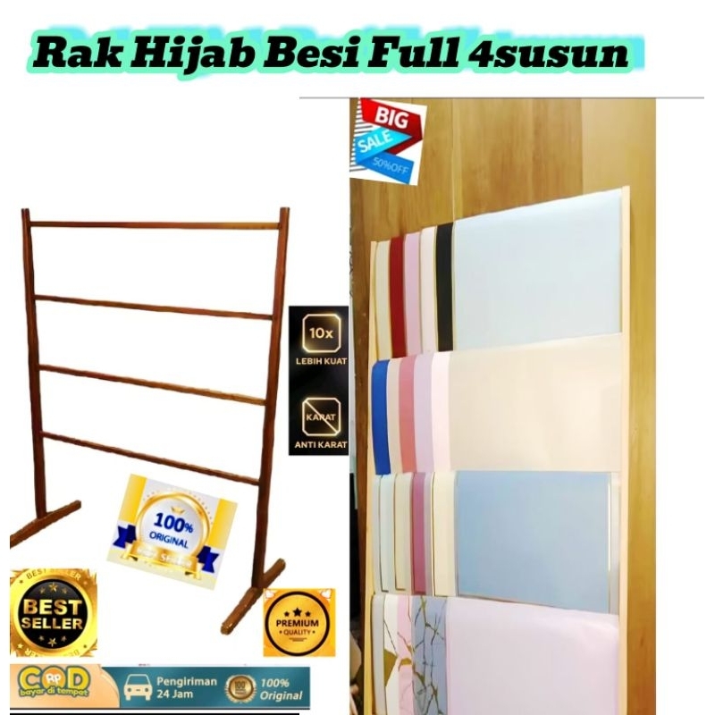 Rak Hijab Single Rak Hijab Besi Susun4/Rak Kain/Rak Kertas Display Krudung/Gantungan JajananBahanBes