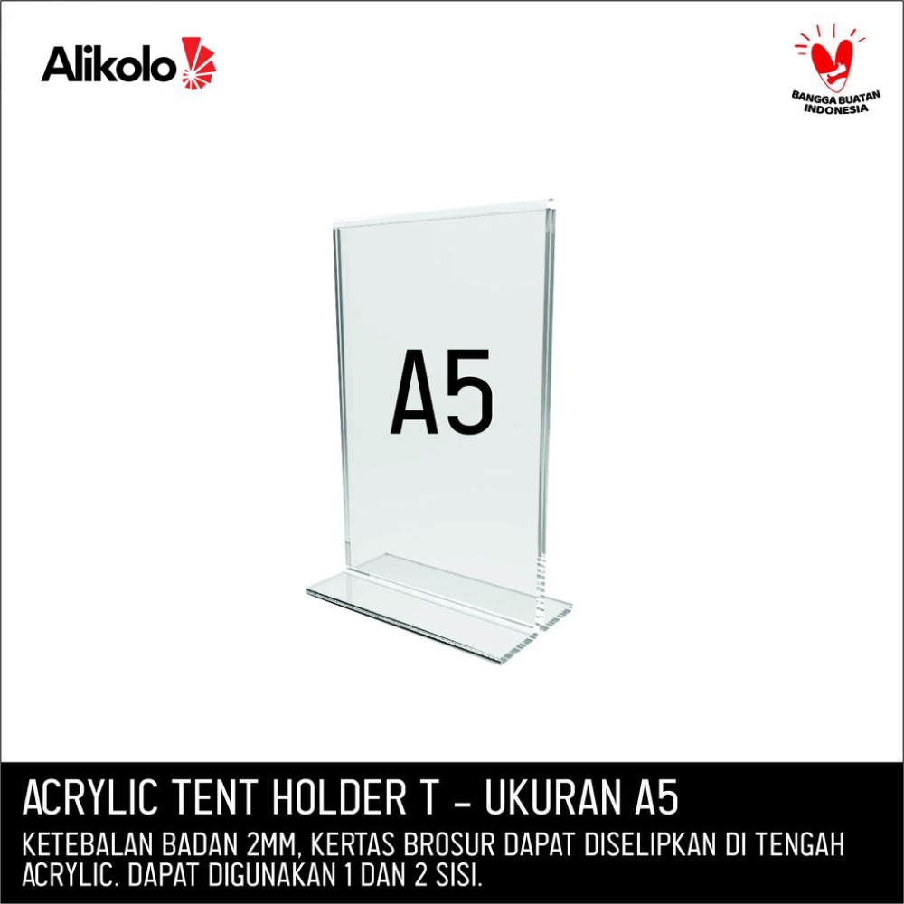 

Akrilik Tempat Brosur A5 / Acrylic Tent Card Holder Stand 2 sisi A5 Type-T