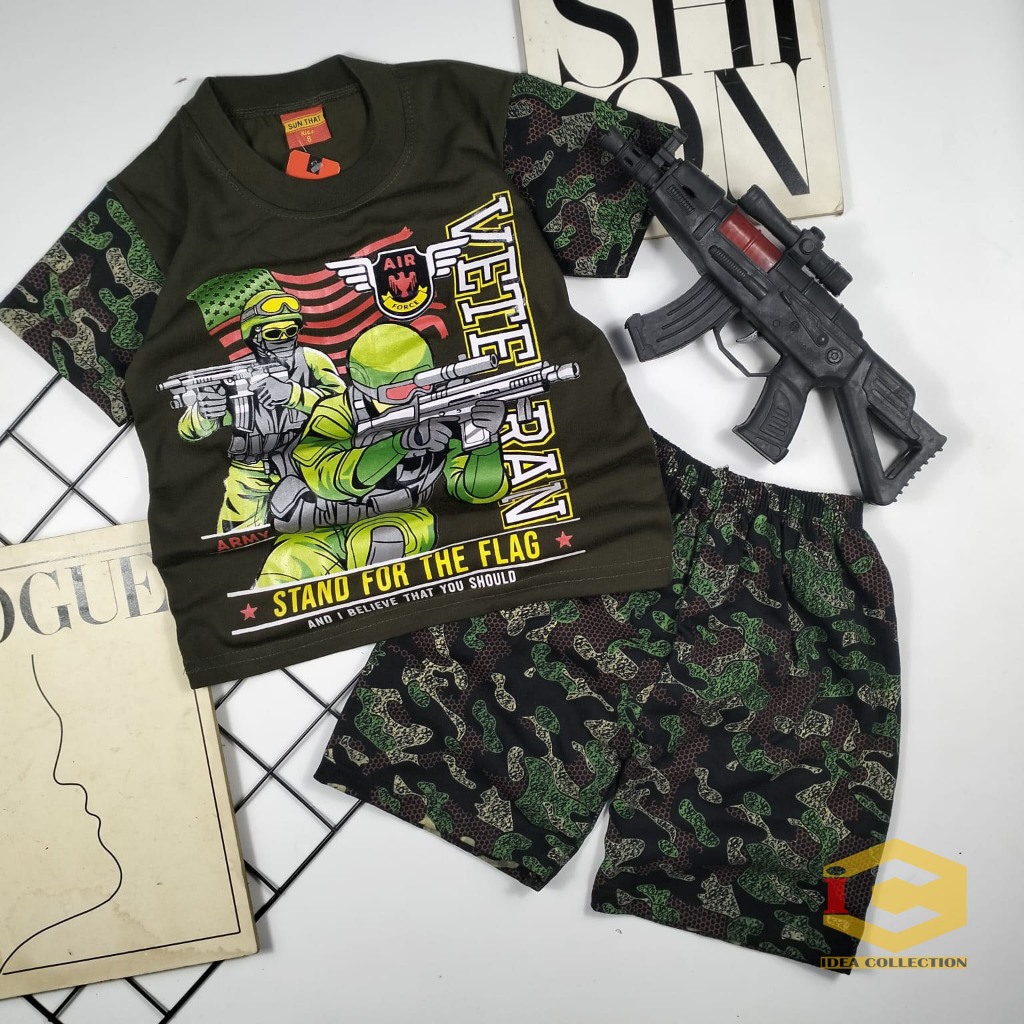 IDC Setelan Baju Anak Army Tentara Anak Laki-laki Lengan Pendek