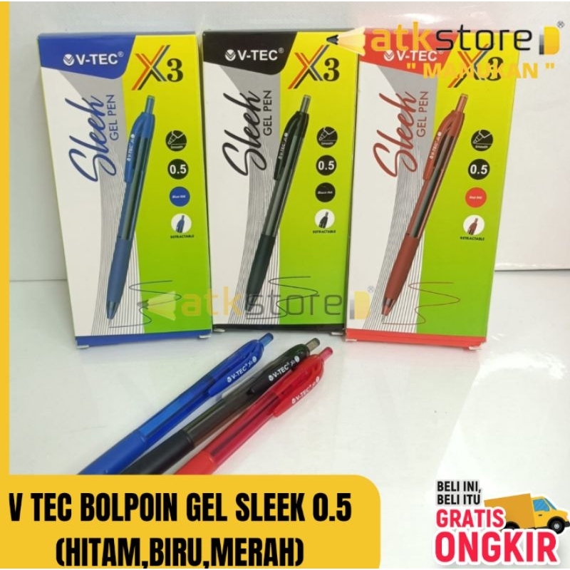 

V TEC BOLPOINT GEL SLEEK 0.5 MERAH , BIRU , HITAM