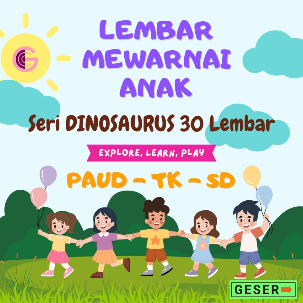 Lembar Mewarnai Anak Seri Dinosaurus - 30 Lembar - Paud TK SD