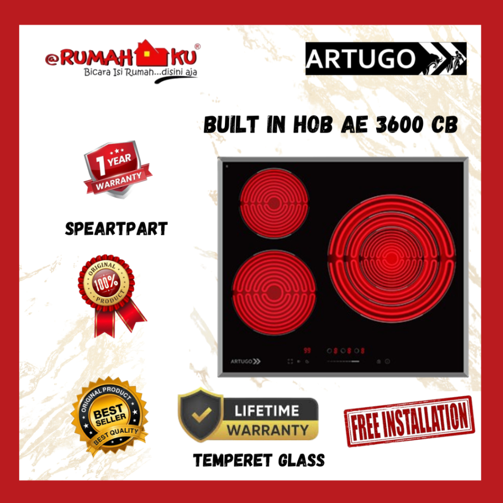 BUILT IN ELECTRIC HOB  ARTUGO AE 3600 CB kompor tanam listrik ceramic