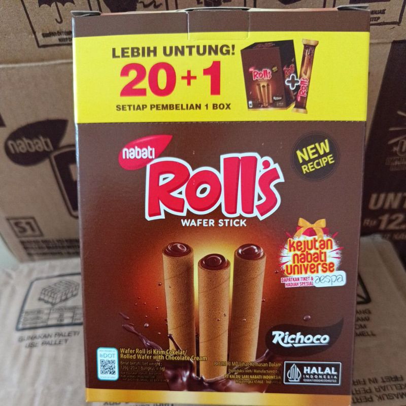 

NABATI ROLL's wafer stick coklat isi 20+1 / NABATI ROLLS