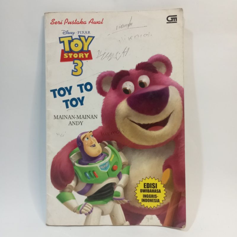 buku Toy story 3: Toy to toy. mainan-mainan Andy. edisi dwibahasa