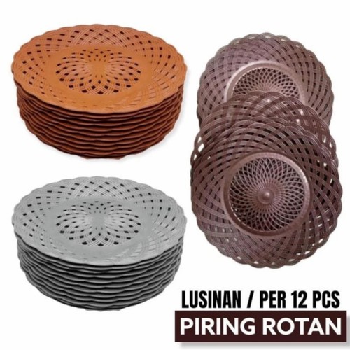 Piring Rotan Plastik Isi 12 Pcs/Piring Rotan Plastik Motif Anyaman Perlusin/Piring Rotan Plastik Lus