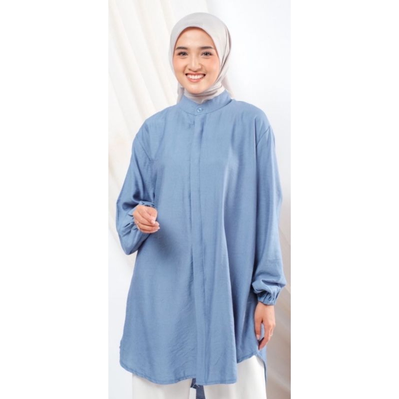 Kemeja Tunik Polo Linen Kancing Belakang