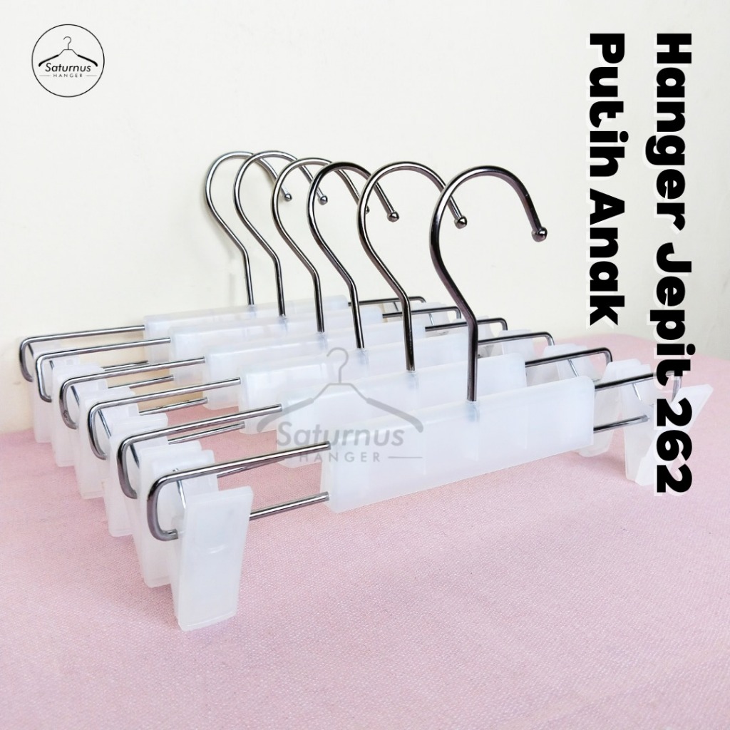 Hanger Jepit 262 Anak  Hanger Celana Hanger Jepit  Plastik  Pakaian  Gantungan  Putih Besi Gantungan