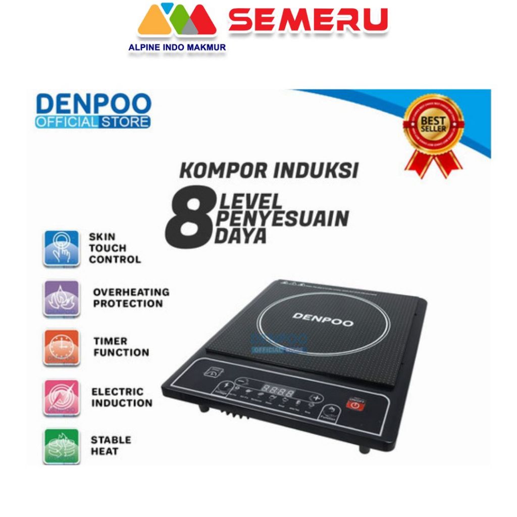 Kompor Induksi Denpoo DIC200-800 Low Watt Hitam 1 Zona Pemanas 8 Level Daya