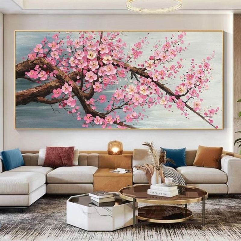 lukisan kanvas dinding bunga sakura aesthetic cat timbul lukisan aesthetic lukisan kanvas
