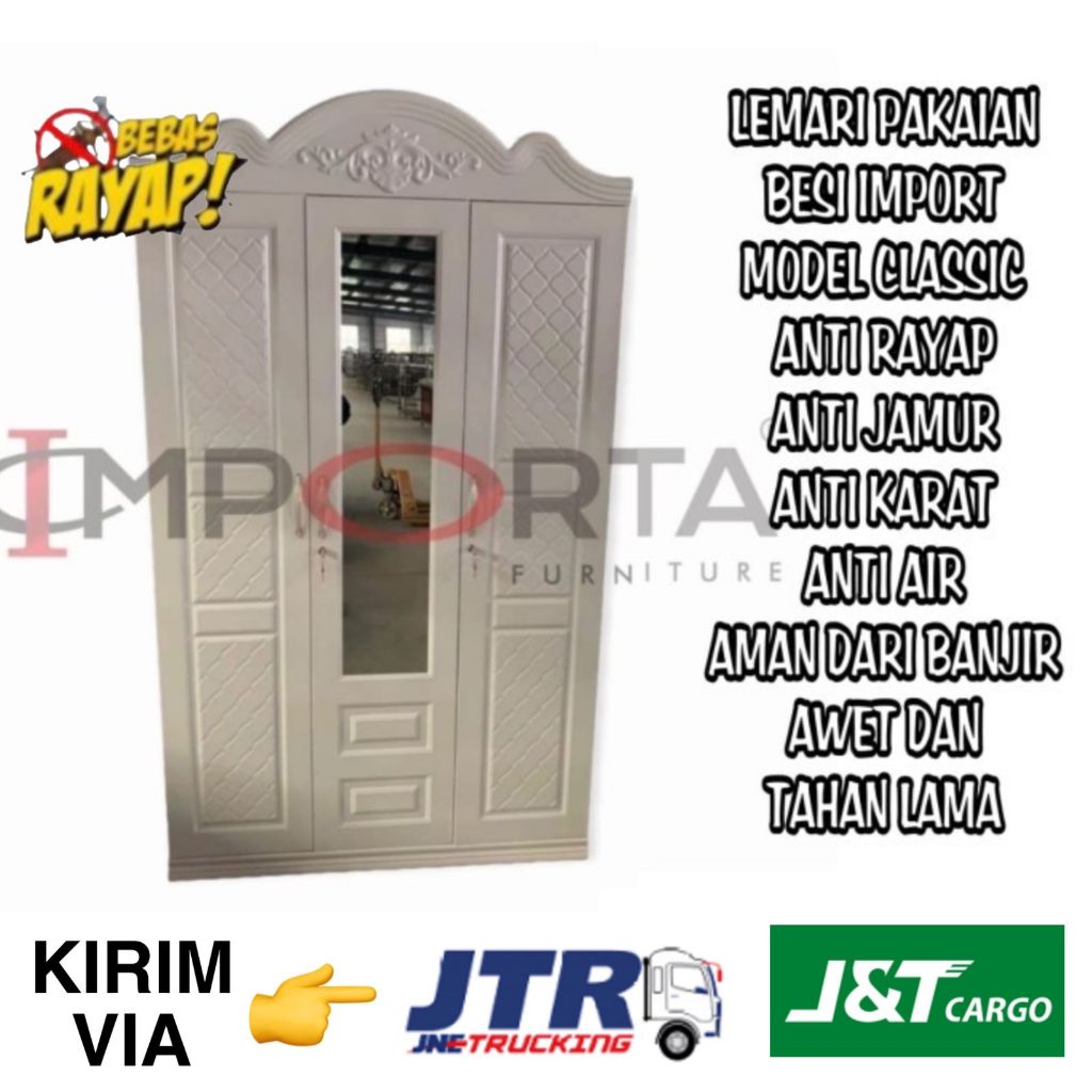 ( Khusus Kargo ) Lemari Pakaian Classic Besi 2 Pintu - 3 Pintu - 4 Pintu Type Classic Lemari Baju Be