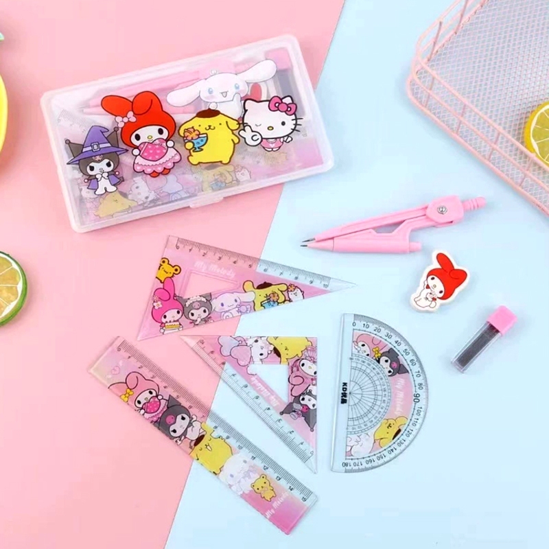 

BB Penggaris Set 7in1 dengan Jangka dan Busur motif Cinnamoroll Kuromi Melody