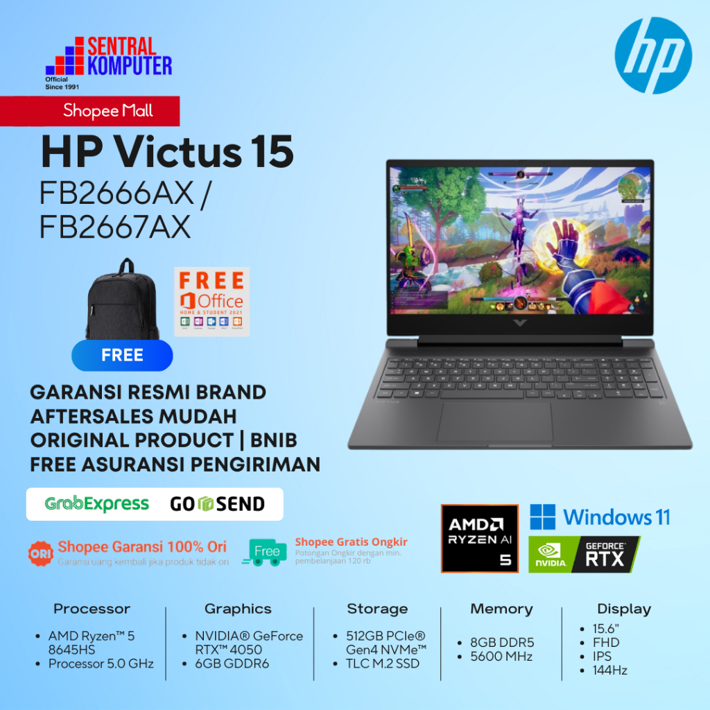 HP Victus Laptop 15 AMD Ryzen 5-8645HS RTX 4050 8GB 512GB IPS 144Hz