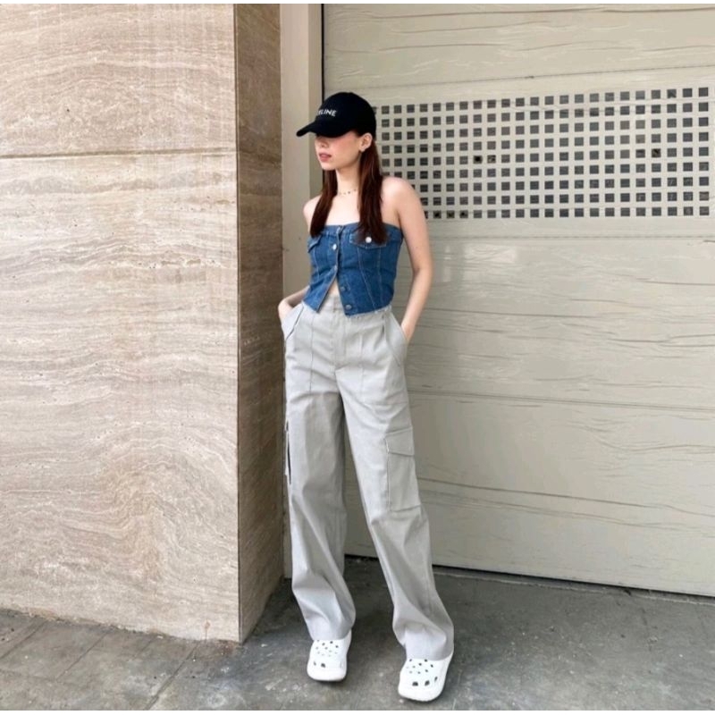 Cargo long pants “light grey”