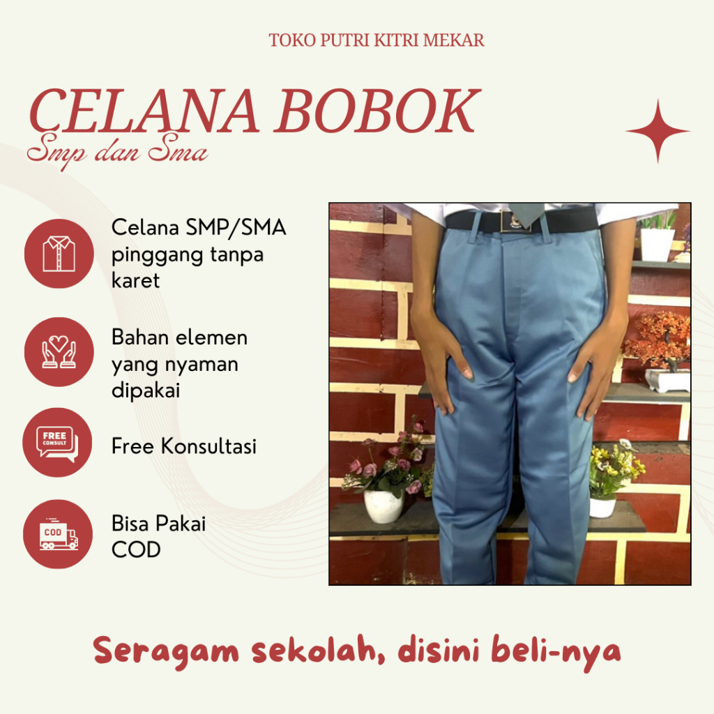 Celana SMP SMA Biru Abu Abu Pramuka Laki Laki Pria Panjang Putih Sekolah SMP