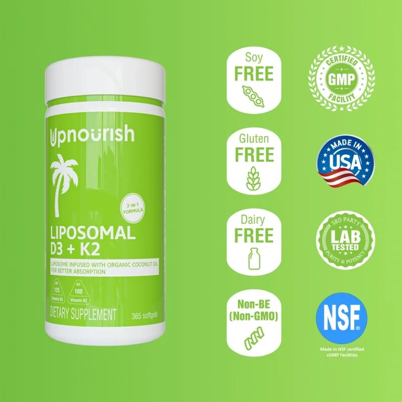 Upnourish USA Liposomal Vitamin D3 5000 IU with K2 MK7 100 mcg