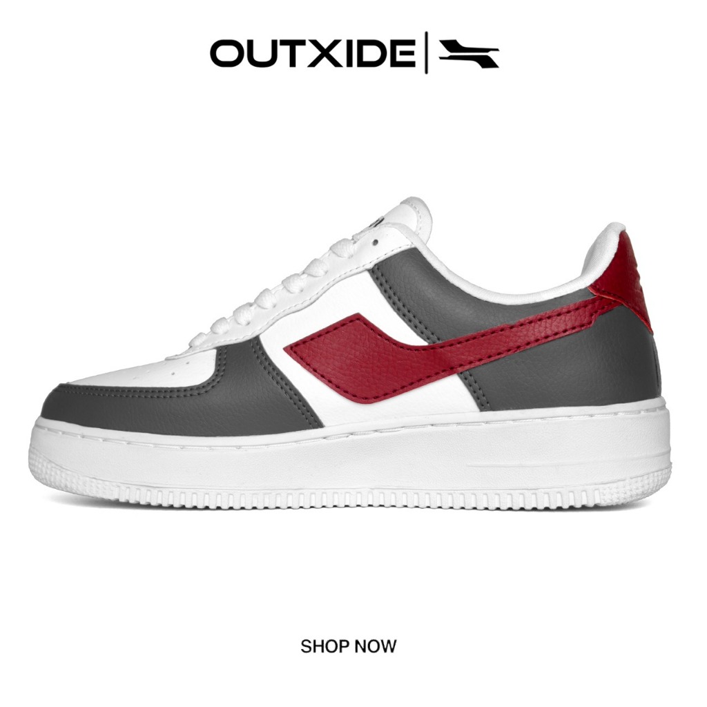 SEPATU OUTXIDE - Sepatu Sneakers Kasual Pria Wanita Abu Putih List Merah Maroon