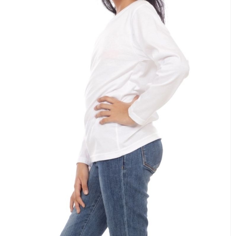T-Shirt Premium Cotton - Kaos Putih Polos Lengan Panjang Kids Women (Wanita)