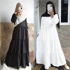 Gamis Polos Hitam Dan Putih Murah / Gamis Susun Rempel 3 Premium / Pakaian Wanita Muslim