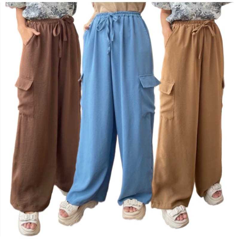 Celana panjang wanita/Celana kulot cargo wanita jumbo/Celana kulot cargo wanita/Celana kulot crinkle