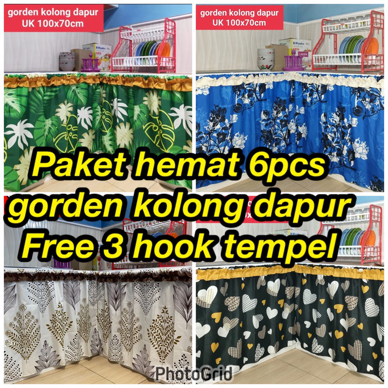 Paket hemat 6pcs gorden kolong dapur bonus hook tempel 3pcs