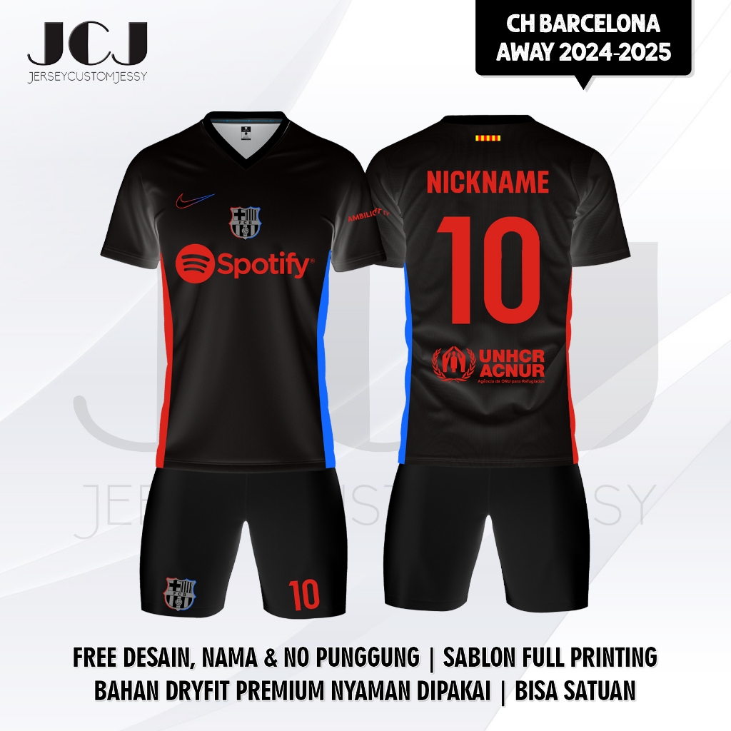 Baju Jersey Bola Desain Barcelona Away 2024 2025 Design Free - Custom Nama Sendiri Full Printing