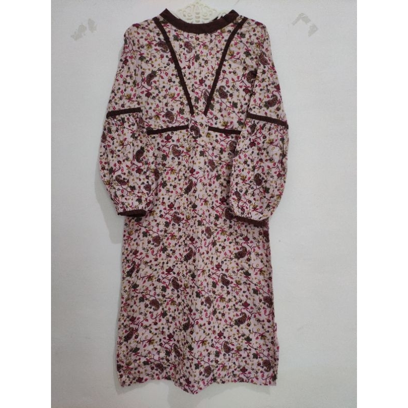 Gamis Batik Pasley Coklat Pink Baloon Cewek Wanita Preloved