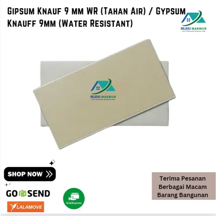 Gipsum Knauf 9 mm WR (Tahan Air) / Gypsum Knauff 9mm (Water Resistant)