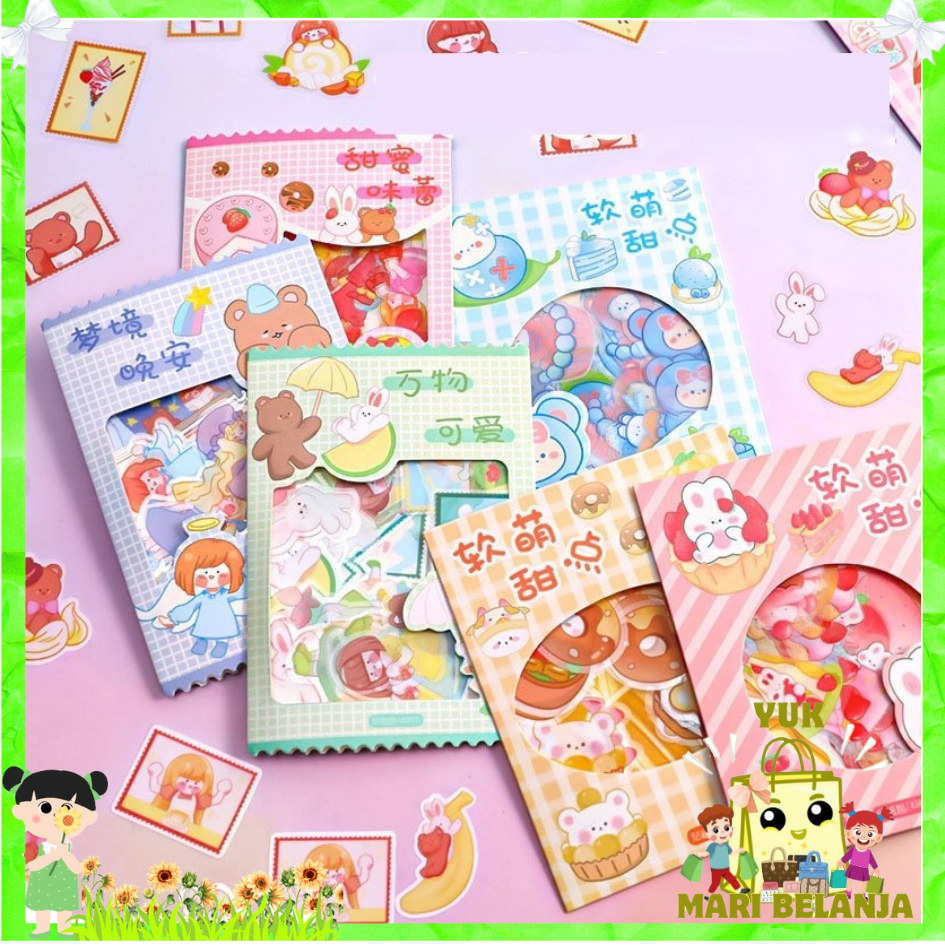 

YUKK MARI BELANJA Sticker Set Isi 45Pcs Karakter Lucu Aesthetic Waterproof Stiker Motif Kartun Korea Cute Girl Anti Air Stiker Diary Scrapbook DIY Sticker Journal Book