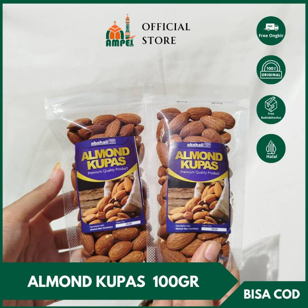 

KACANG ALMOND PANGGANG KUPAS 100Gr Kupas Matang Panggang Roasted