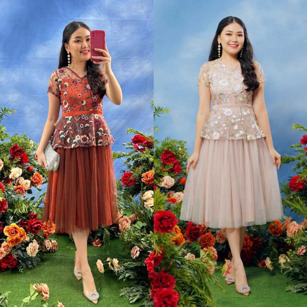 Miss Nomi Alexandria Dress A line Kondangan Mewah | Brokat Kombinasi Nyaman Dipakai