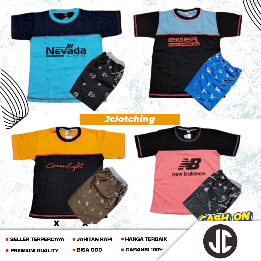Paket 100 Ribu Dapat 5 Setelan Anak 5 Baju+5 Celana Chinos Motif Anak / Bahan Nyaman Dan Adem