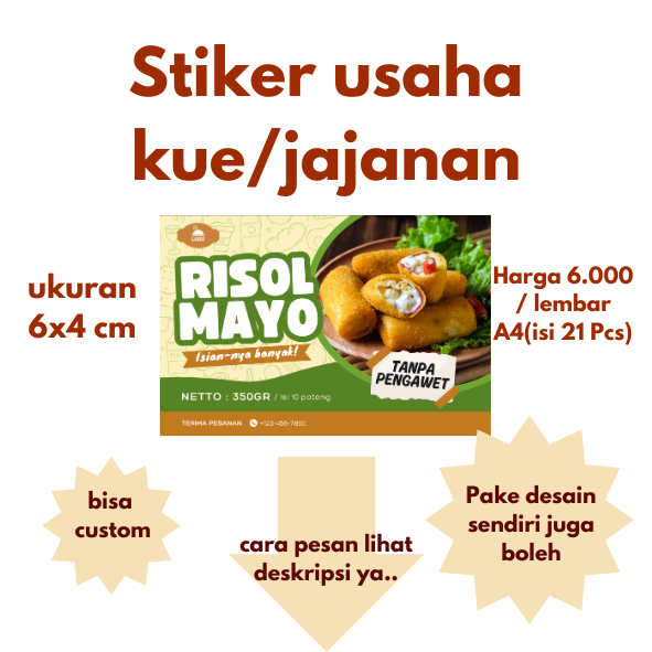 

Stiker Label Usaha/ Stiker Kemasan / Stiker Produk makanan,kue,jajanan(template K011 sampai K015)