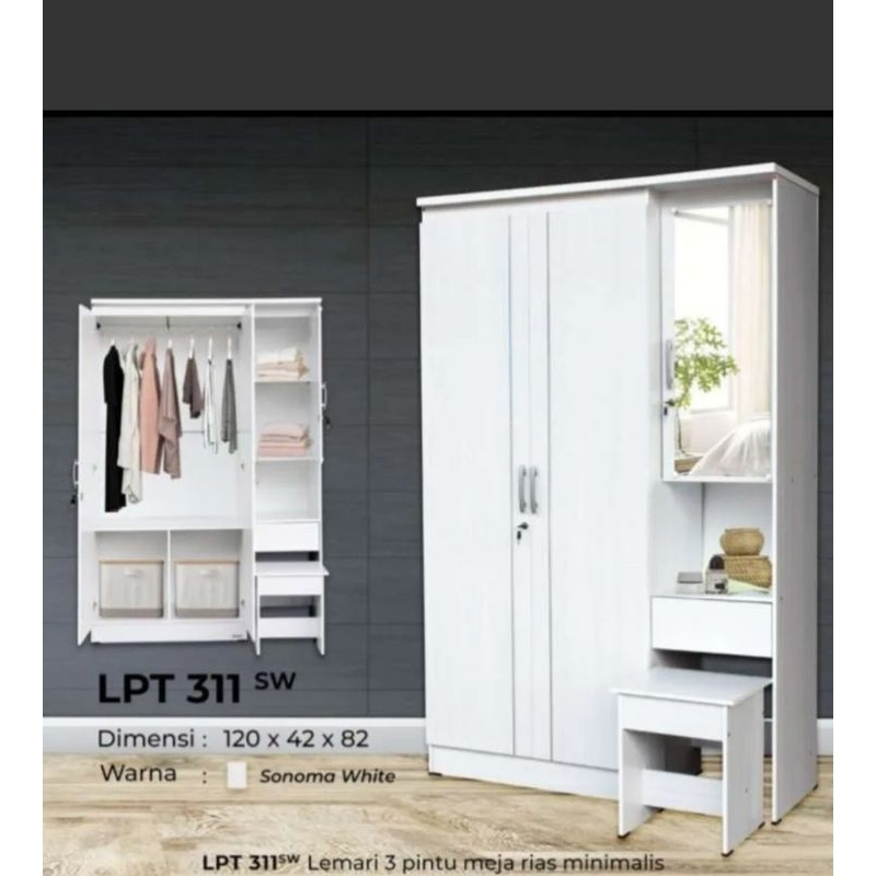 lemari baju 3 pintu + meja rias lemari baju meja rias lemari pakaian pintu kaca rias
