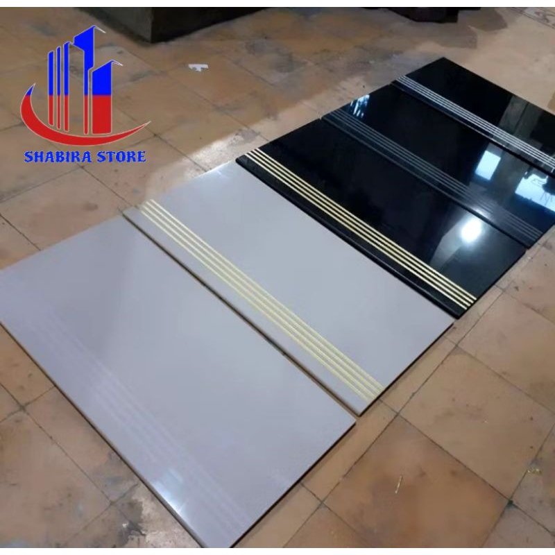 Granit keramik pijakan anak tangga stepsnosing 30×60 hitam polos cream polos