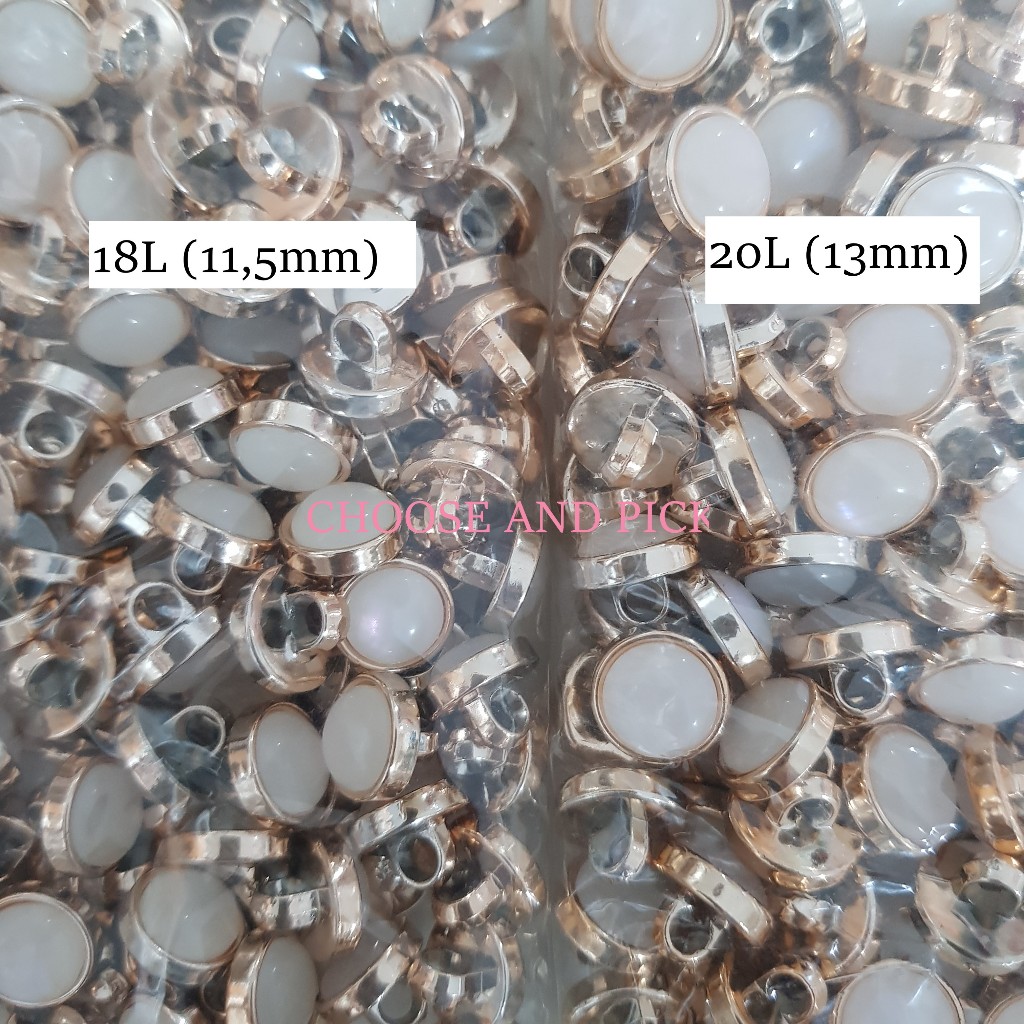 Partenzil Kancing Baju Mutiara Gold / Kancing Mutiara List Emas Gold / Kancing Jamur Uk 18L Dan 20L